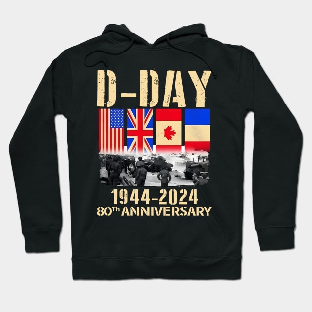 D-Day 2024, Normandy Landings 80th Anniversary 1944-2024 UK Flag Hoodie by thavylanita